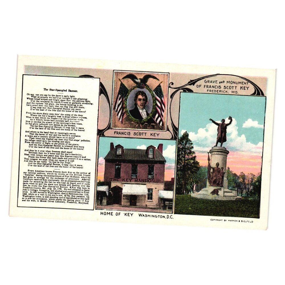 Francis Scott Key Postcard The Star Spangled Banner Landmarks Marken & Bielfeld